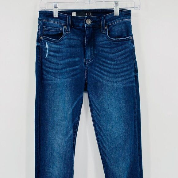 Kut from the Kloth Size 00 Dark Wash Raw Hem Donna High Rise Ankle Skinny Jeans - Picture 2 of 9